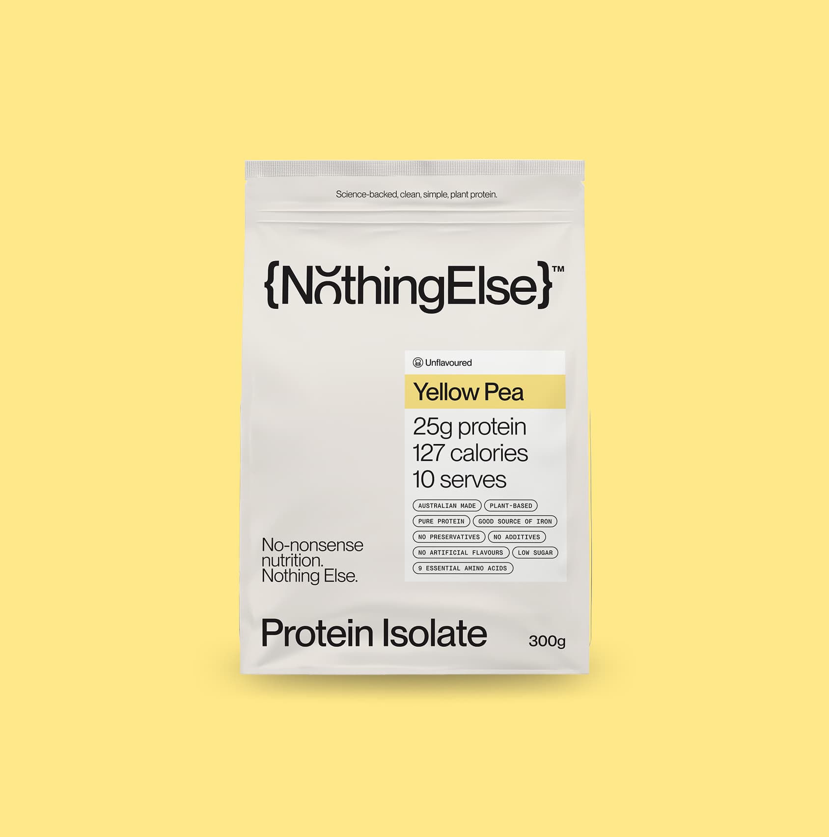 Nothing Else Yellow Pea Protein Isolate 300g pouch, Australian made plant-based protein powder